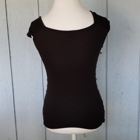 Striped Tee AB Studio Ruffle Top Stripes Black and White Ruffles - Picture 3 of 9